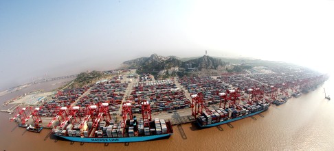 A container pier at the Shanghai Free Trade Zone, which was launched in September 2013. Photo: Xinhua