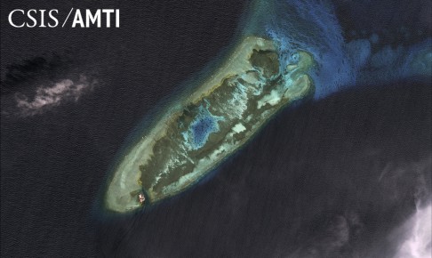 Fiery Cross Reef is shown in a satellite image dated January 22, 2006. Photo: Handout/CSIS Asia Maritime Transparency