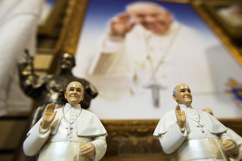 Souvenirs of Pope Francis are displayed at the gift shop at the Basilica of the National Shrine of the Immaculate Conception in Washington. Photo: AP