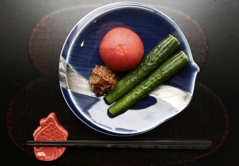 Tomato and cucumber with house-made miso. Photo: Jonathan Wong
