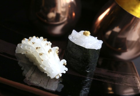 Ika sushi (left) and shiro ebi sushi. Photo: Jonathan Wong 