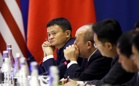 Alibaba CEO Jack Ma listens to Chinese President Xi Jinping at a US-China business roundtable, comprised of US and Chinese CEOs, at The Paulson Institute. Photo: AFP