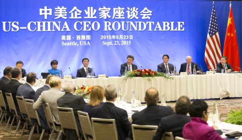 Chinese President Xi Jinping speaks during the China-US CEO roundtable discussion in Seattle on Wednesday. Photo: Xinhua