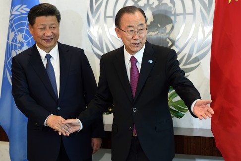 Chinese President Xi Jinping (L) and UN Secretary-General Ban Ki-moon prior to the United Nations Sustainable Development Summit. Photo: AFP