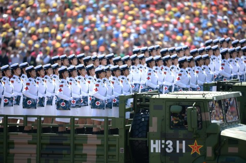 The Bethune international medical phalanx attends the military parade in Beijing on September 3. Photo: Xinhua