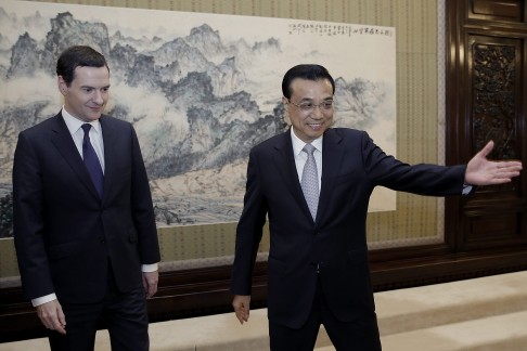 Chinese Premier Li Keqiang is pictured with British Chancellor of the Exchequer George Osborne at the Zhongnanhai Leadership Compound in Beijing on September 21. Li has put his Internet Plus strategy at the heart of his economic policies this year. Photo: EPA