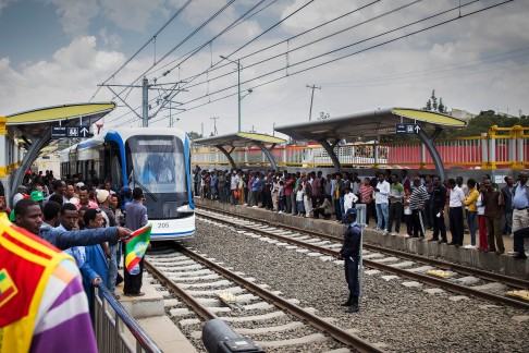 Passengers queue to ride Ethiopia's new tramway in Addis Abada. Sub-Saharan Africa's first modern tramway opened last month, marking the completion of a massive Chinese-funded infrastructure project. Photo: AFP