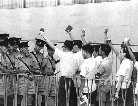 References to leftist protesters waving Quotations from Chairman Mao were deleted in the police's official history. Photo: SCMP Pictures