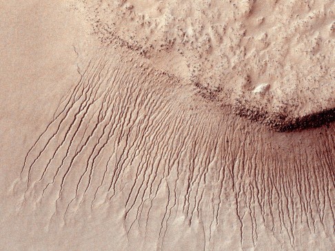 Portions of the Martian surface shot by Nasa's Mars Reconnaissance Orbiter show many channels from 1 meter to 10 meters wide. Photo: Reuters