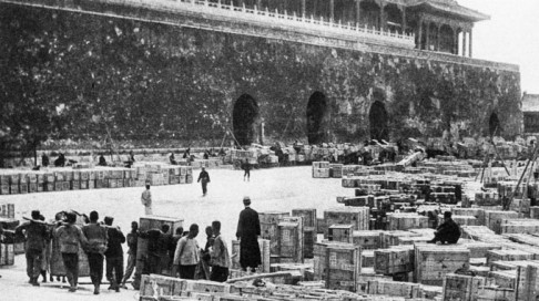 Crates containing ancient Chinese art and artefacts are prepared for shipping in Beijing’s Forbidden City, in 1933.