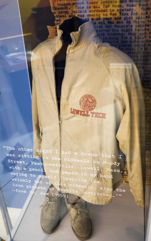 A windbreaker of Kerouac's bearing the logo of Lowell Tech  on display at the University of Massachusetts in Lowell.