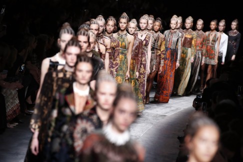 Models present looks from Valentino's spring/summer 2016 collection in Paris. Photo: AFP