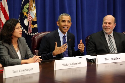US President Barack Obama meets agriculture and business leaders to discuss the benefits of the Trans-Pacific Partnership for American business and workers. Photo: EPA