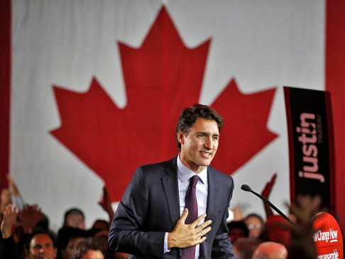 Liberal Party leader Justin Trudeau gives his victory speech after Canada's federal election in Montreal. Photo: Reuters