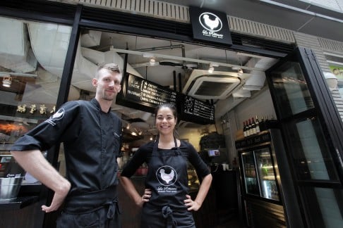 Exterior of La Rotisserie with rotisseur Aurelien Malik Benbernou and managing director Marie Ranc. Photo: Paul Yeung