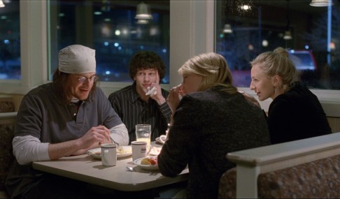 Segel, Eisenberg, Anna Chlumsky and Mickey Sumner in The End of the Tour.
