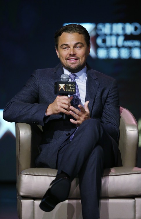 Film star Leonardo DiCaprio speaks at a news conference in Macau on Tuesday. Photo: AP