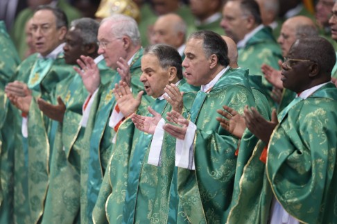 Cardinals attend a papal mass for the synod. The final synod document offered a few crumbs to divorced Catholics. Photo: AFP