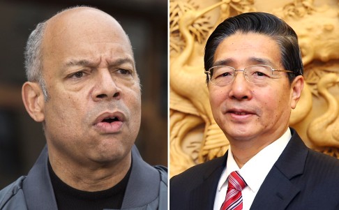 State media reported on Sunday that Minister of Public Security Guo Shengkun (right) would co-chair a ministerial meeting with Jeh Johnson (left), Secretary of the US Department of Homeland Security, Xinhua said. Photos: AFP, Xinhua
