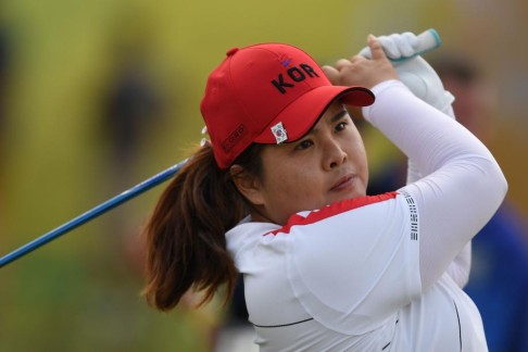 Second round leader Park Inbee from South Korea plays a shot on day two in Rio.