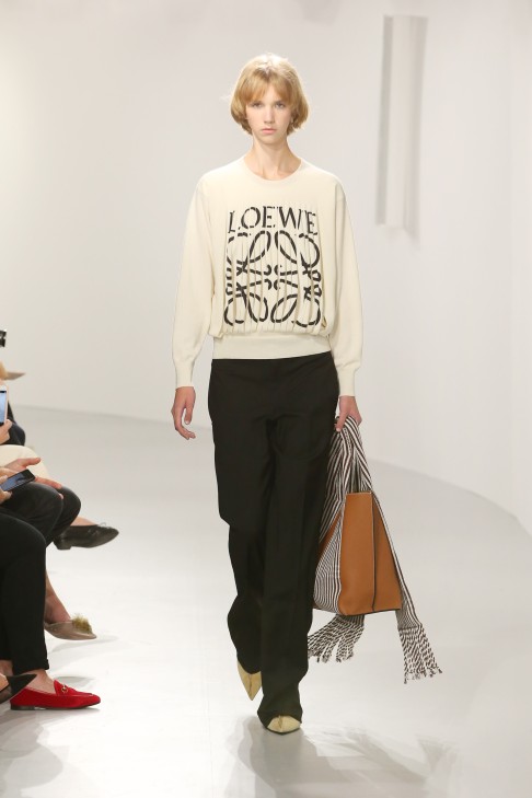 Sweatshirt with a slashed front panel featuring the LOEWE logo.