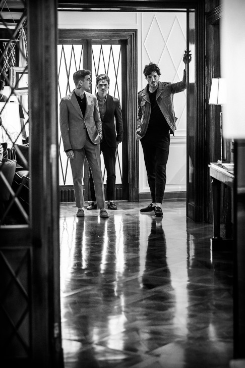 Gabriel Kane Day-Lewis, Will Peltz and Andres Velencosco (left to right) look dapper in Tod’s.