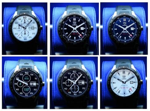 This combinations of pictures shows the TAG Heuer watch with various faces. Photo: AFP