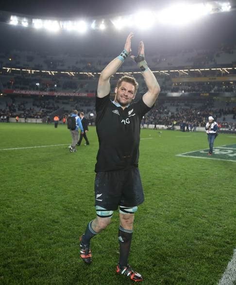 Richie McCaw celebrates winning the Bledisloe Cup at Eden Park in Auckland in 2014. Photo: AFP