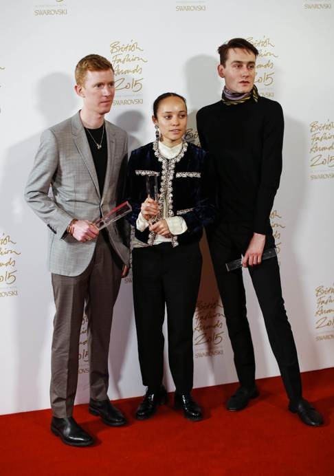 Emerging Talent award winners (from left) Jordan Askill, Grace Wales Bonner and Thomas Tait. Photo: AFP
