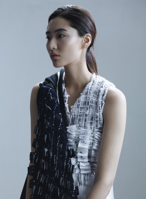 Bonnie Chen models a look by Esther Lui, a Hong Kong finalist for the EcoChic Design Award.
