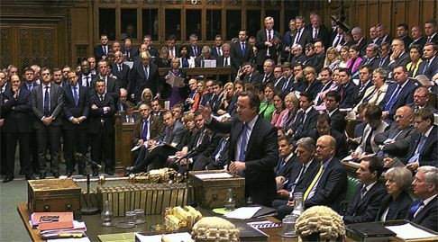 Conservative MPs sit behind British Prime Minister David Cameron in the House of Commons. A British study found lower mortality rates for members of Parliament than the general population, and greater longevity among Conservative MPs than those of other parties. Photo: AFP/PRU