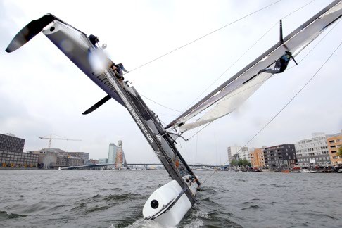 Moloney arriving in Amsterdam as skipper in the iShares Cup Extreme 40 Sailing Series 2007. Photo: Vincent Curutchet