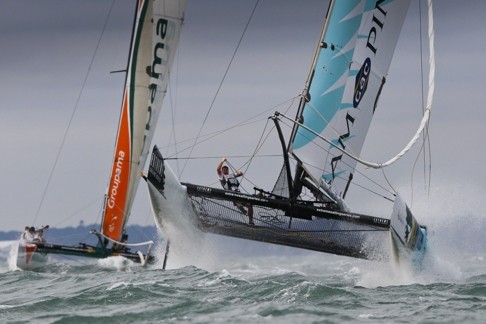 Moloney skippering team GAC Pindar’s vessel in the 2010 Extreme Sailing Series in Cowes. Photo: Paul Wheth