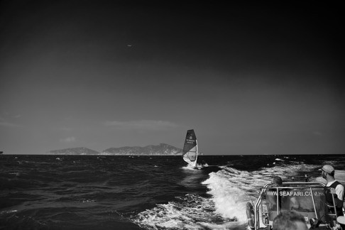 Moloney windsurfing to Macau last month. Photo: Dominic James