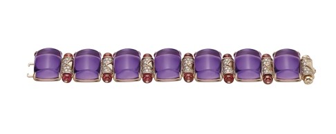 MVSA bracelet with amethysts, rubellite beads and pavé diamonds, by Bulgari.