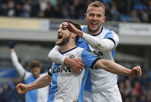 Blackburn Rovers' Craig Conway (left) celebrates after scoring his team's third goal with Jordan Rhodes. Blackburn are looking good as banker options. Photo: Reuters