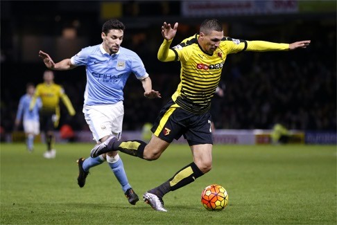 Watford's Jose Holebas in action with Manchester City's Jesus Navas. Watford will pose a tough challenge for vulnerable Newcastle. Photo: Reuters