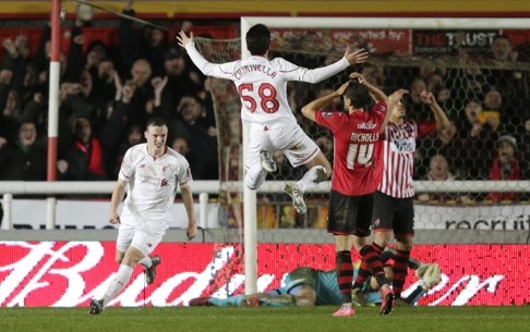 Liverpool's Brad Smith celebrates scoring their second goal. Photo: Reuters