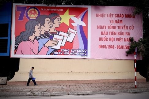 Hanoi’s streets have hosted billboards for the 70th national congress. Photo: EPA