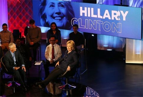 Hillary Clinton speaks at the Iowa Brown and Black Forum at Drake University in Des Moines, Iowa, a forum where candidates answer the concerns of African-Americans and Latinos. Photo: AFP