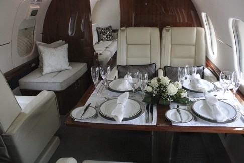 The interior of the private Zetta Jet oozes class and luxury.