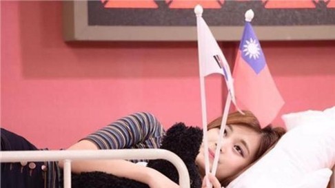 Youtube capture of Chou Tzu-yu waving a Taiwan flag.