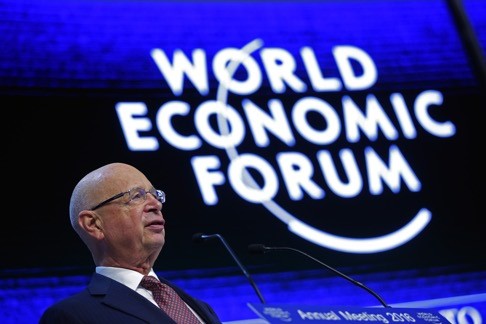 Klaus Schwab, chairman of the World Economic Forum, speaks during a special session at the WEF in Davos, Switzerland on Wednesday. World leaders, influential executives, bankers and policy makers are attending the 46th annual meeting of the WEF from January 20-23. Photo: Bloomberg
