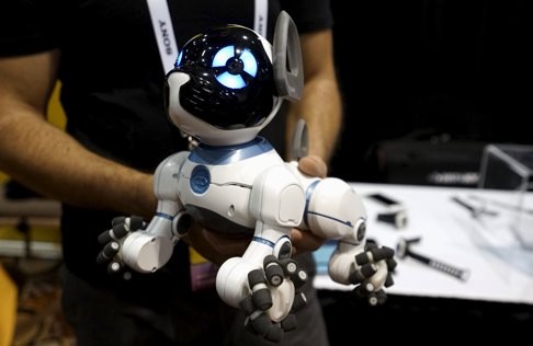 A robotic dog named CHiP by WowWee, described as being able to learn tricks from its owner, is demonstrated at the opening at the Consumer Electronics Show in Las Vegas January 4. Photo: Reuters