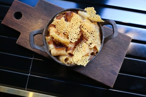 Fabrizio Napolitano’s mac ’n’ cheese has rigatoni pasta with Gruyere cheese, meatballs and beef cheek.