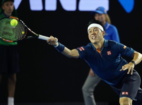 Kei Nishikori had his service broken six times by Novak Djokovic . Photo: Xinhua