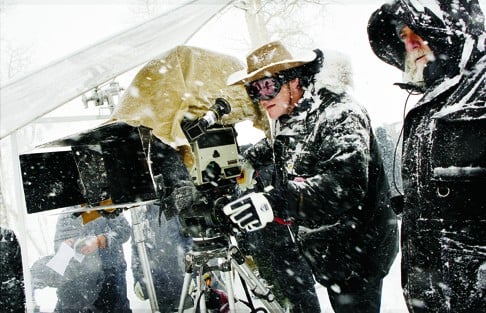 Tarantino shooting in snowy weather.