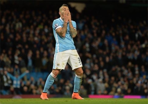 Manchester City’s Nicolas Otamendi has an evening to forget. Photo: EPA