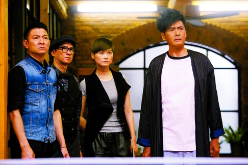 From left: Andy Lau, Nick Cheung, Li Yuchun and Chow Yun-fat in a scene from From Vegas to Macau III. Some have called for a boycott of the film due to comments made by director Wong Jing.