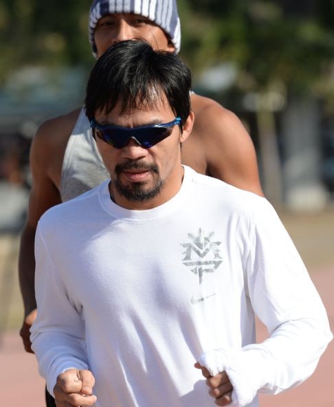 Manny Pacquiao in training on Friday. Photo: AFP